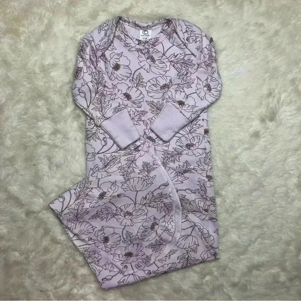 Colored Organics Gown Long Sleeved Adjustable Tie Bottom purple Floral 0-3M